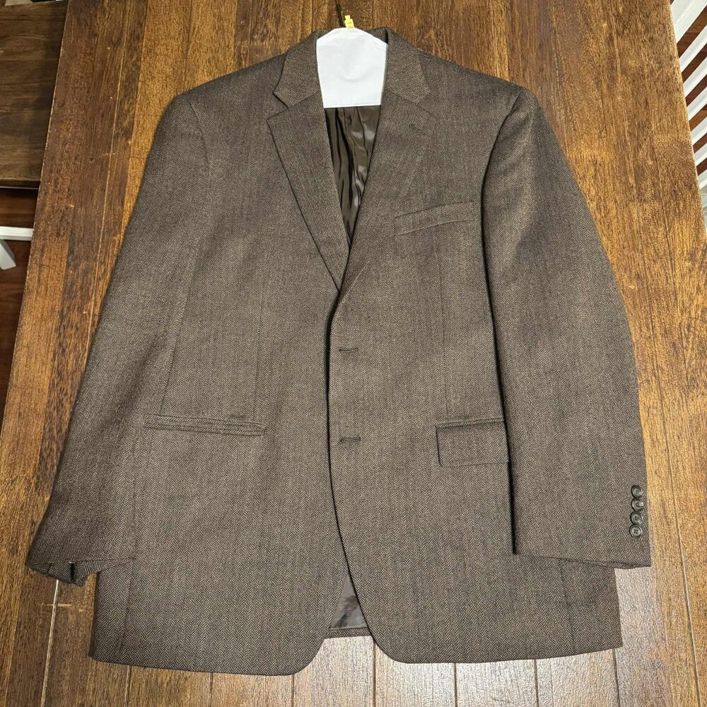 VTG LRL Ralph Lauren 42R Sport Coat Wool Brown Herringbone Blazer Preppy Macys